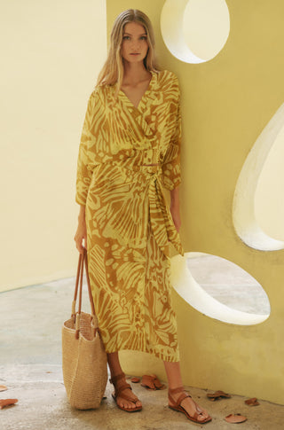 Falda pareo estampada amarillo-café