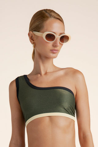 Top un hombro Verde Lurex