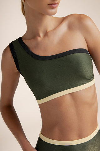 Top un hombro Verde Lurex
