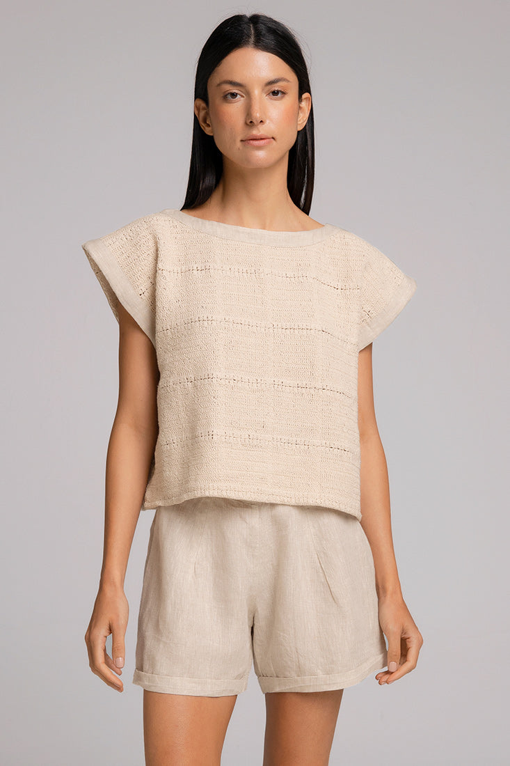 Blusa Caqui corta crochet