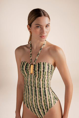 Entero bandeau Verde Rayas