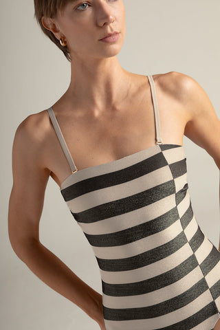 Entero bandeau rayas negro