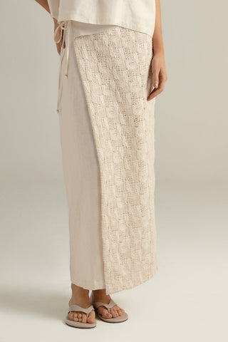 Falda Pareo larga tejida marfil