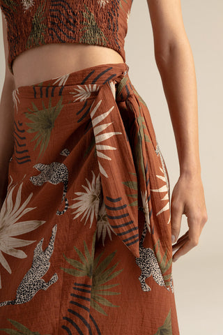Falda pareo estampada café