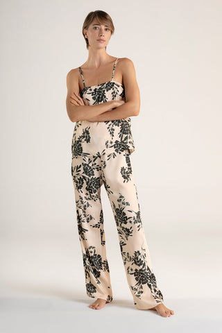 Pijama pantalón flores negras