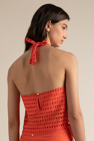 Top de tiras coral