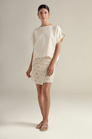 Falda pareo corta tejida marfil