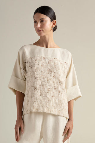 Top manga larga marfil