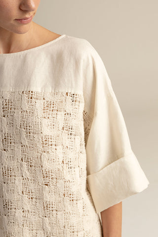 Top manga larga marfil