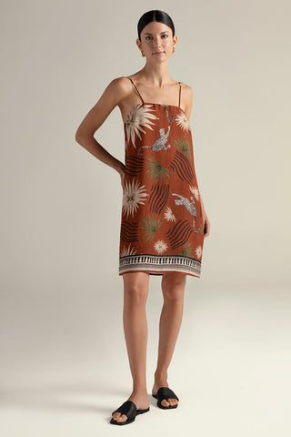 Vestido corto estampado terracota