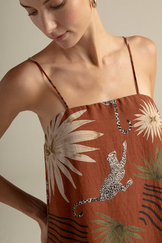 Vestido corto estampado terracota