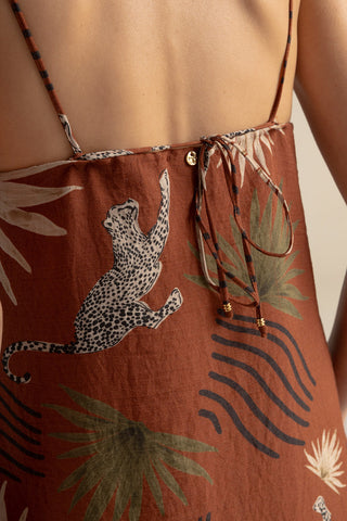 Vestido corto estampado terracota