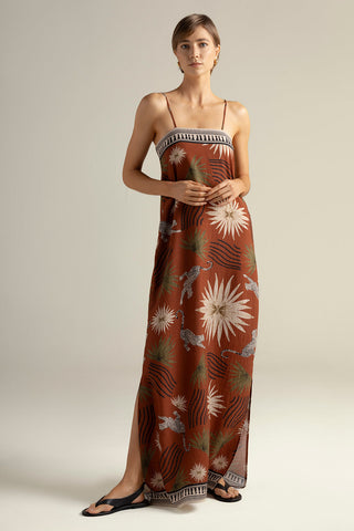 Vestido largo estampado terracota