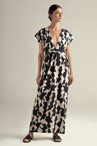 Vestido largo geométrico negro