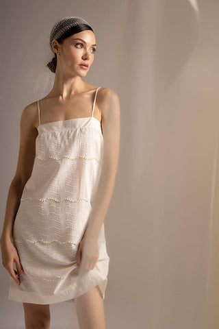 Camisola en voile bordado, Marfil