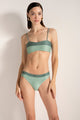 Top strapless con bloques de color verde en lurex