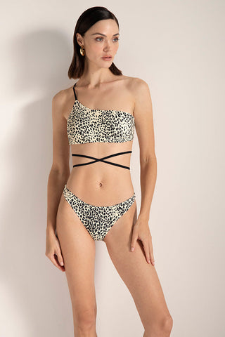 Top un hombro, estampado con textura, Color Negro/Marfil