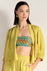 Camisa en lino, manga abajo del codo, Color Amarillo