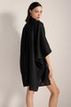 Maxi Camisa en lino, botones ocultos. Color Negro