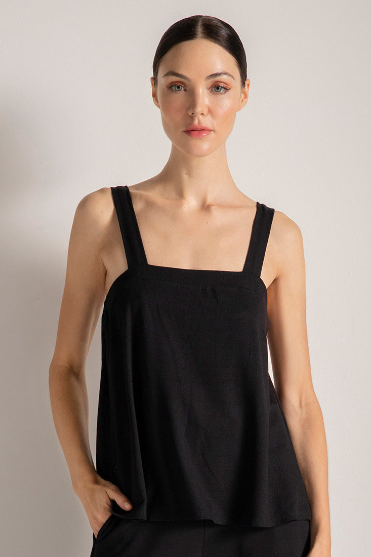 Camisa con escote recto, Color Negro