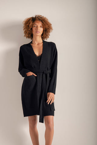 cardigan tejido con cuello en v, Color Negro