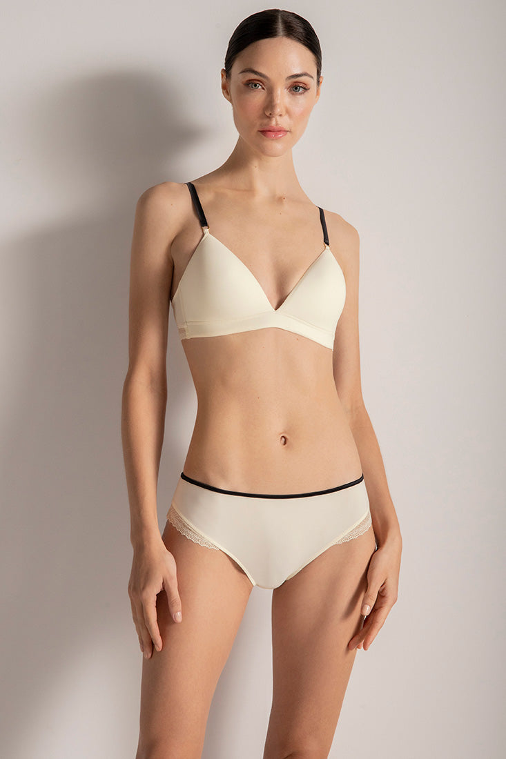 Brasier triangular con copa, Color Marfil/Negro
