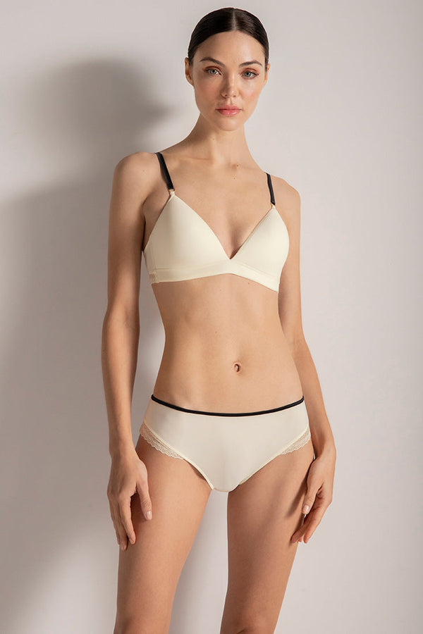 Brasier triangular con copa, Color Marfil/Negro