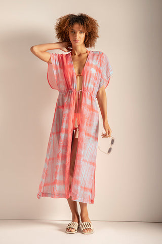 Cover up largo estampado tie dye color azul claro