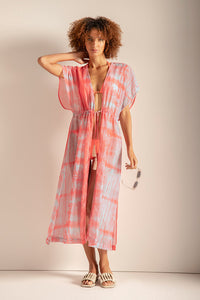 Cover up largo estampado tie dye color azul claro