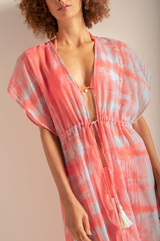 Cover up largo estampado tie dye color azul claro