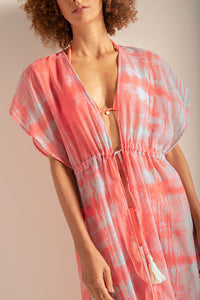 Cover up largo estampado tie dye color azul claro