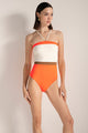 Entero strapless, Color Naranja Neón/Café/Marfil