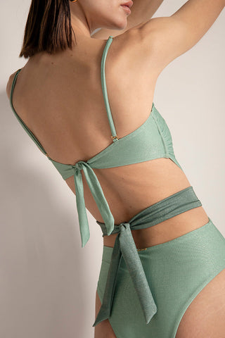 Entero Trikini con bloques de color verde en lurex