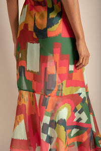 Falda pareo larga en tejido liviano con estampado multicolor