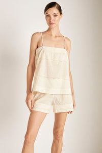 Pijama Short en voile bordado, Marfil