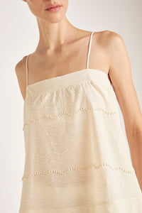 Pijama capri en voile bordado, Marfil