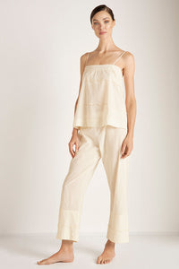 Pijama capri en voile bordado, Marfil