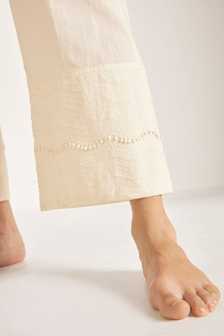 Pijama capri en voile bordado, Marfil
