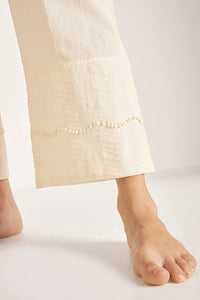 Pijama capri en voile bordado, Marfil