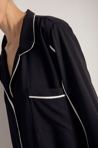 Pijama pantalón, camisa manga larga, Color Negro