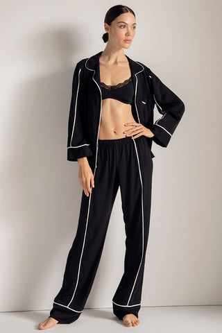 Pijama pantalón, camisa manga larga, Color Negro