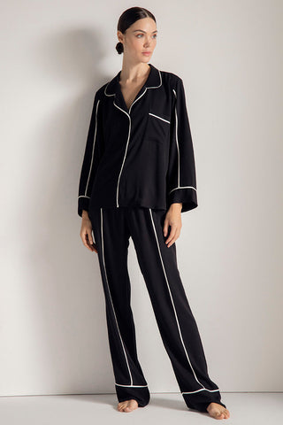 Pijama pantalón, camisa manga larga, Color Negro