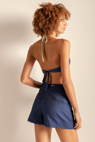 Short en lino color azul oscuro