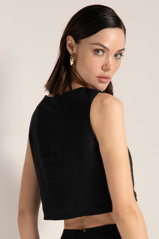 Top corto con escote cuadrado, Color Negro