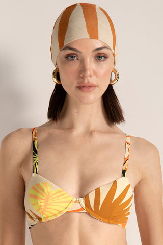 Top bikini con aro, estampado hojas