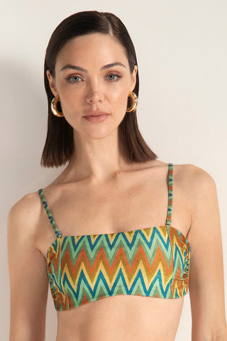 Top strapless con estampado de zig zag multicolor
