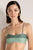 Top strapless con bloques de color verde en lurex