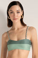 Top strapless con bloques de color verde en lurex