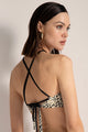 Top strapless, estampado con textura, Color Negro/Marfil