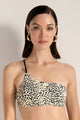 Top un hombro, estampado con textura, Color Negro/Marfil